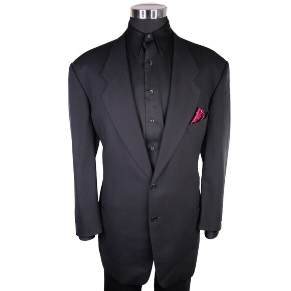 MANI Vintage Sport Coat Men Size 46L/S Herringbone Black 2 Button Wool Blazer - Picture 2 of 15